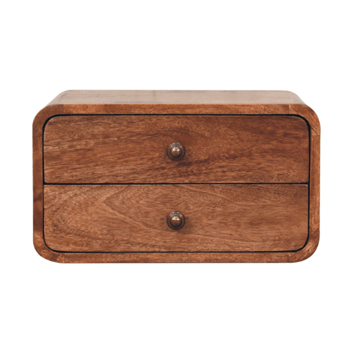 Honey Caramel 2-Drawer Floating Bedside Table | Wall-Mounted