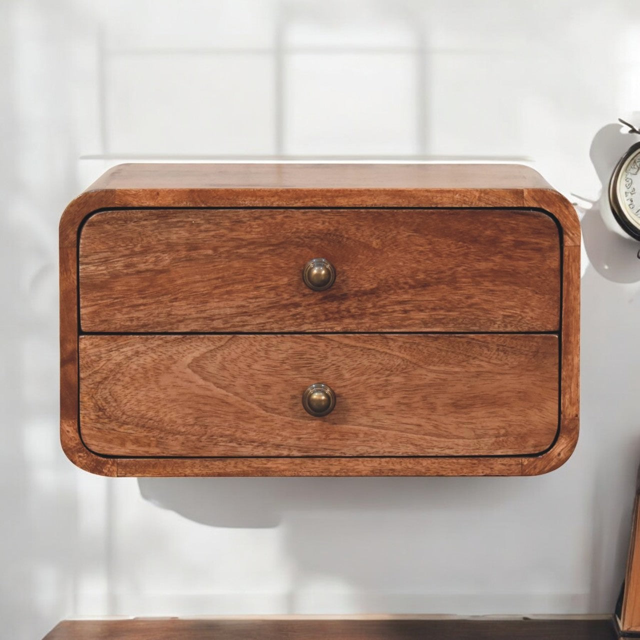 Honey Caramel 2-Drawer Floating Bedside Table | Wall-Mounted