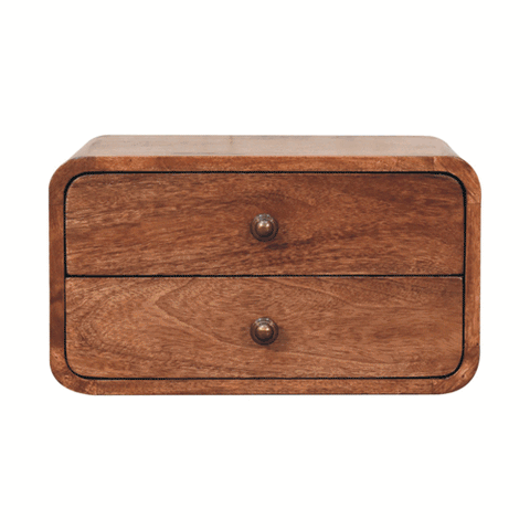 Honey Caramel 2-Drawer Floating Bedside Table | Wall-Mounted