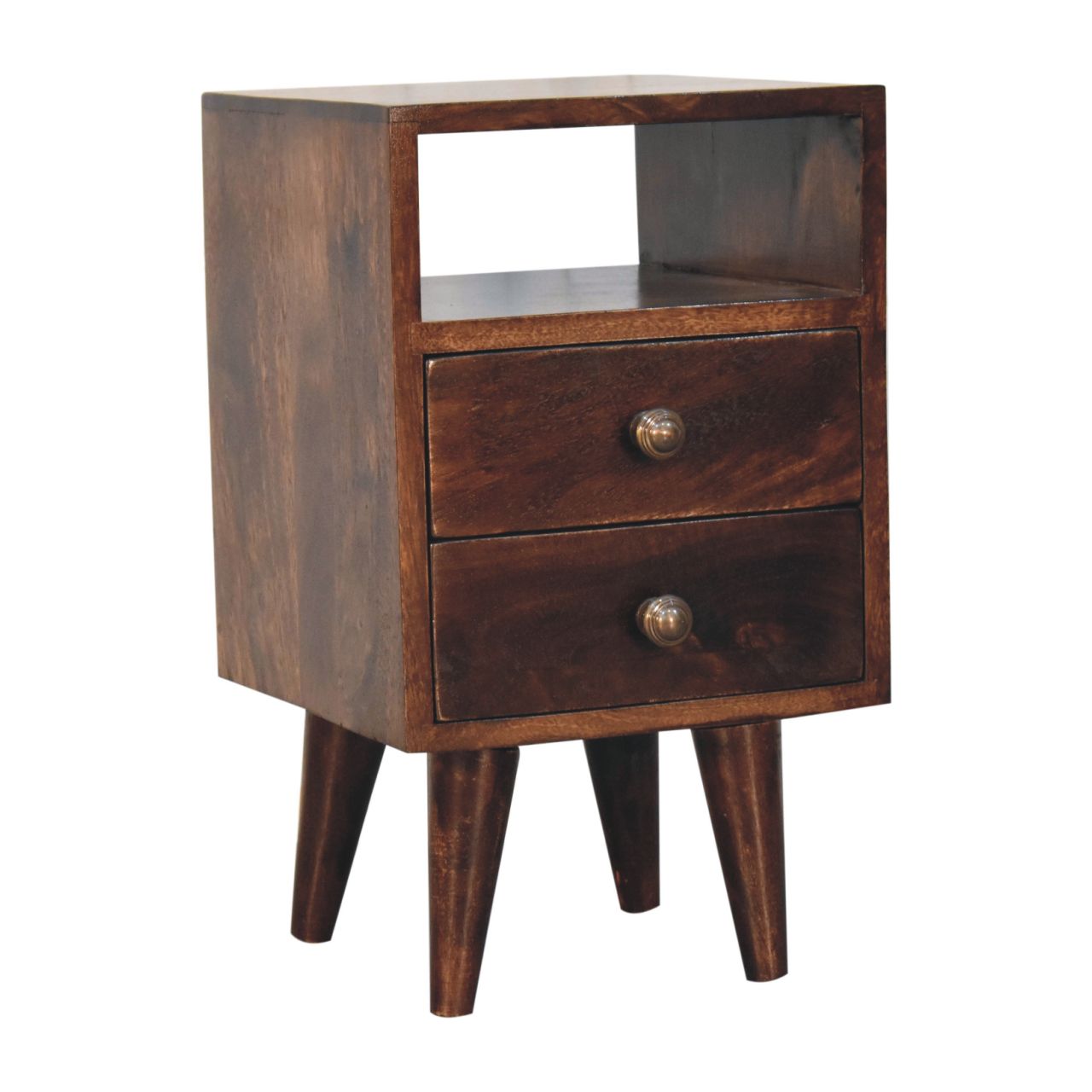 Mini Classic California Walnut Bedside Table | Brass Solid Mango Wood