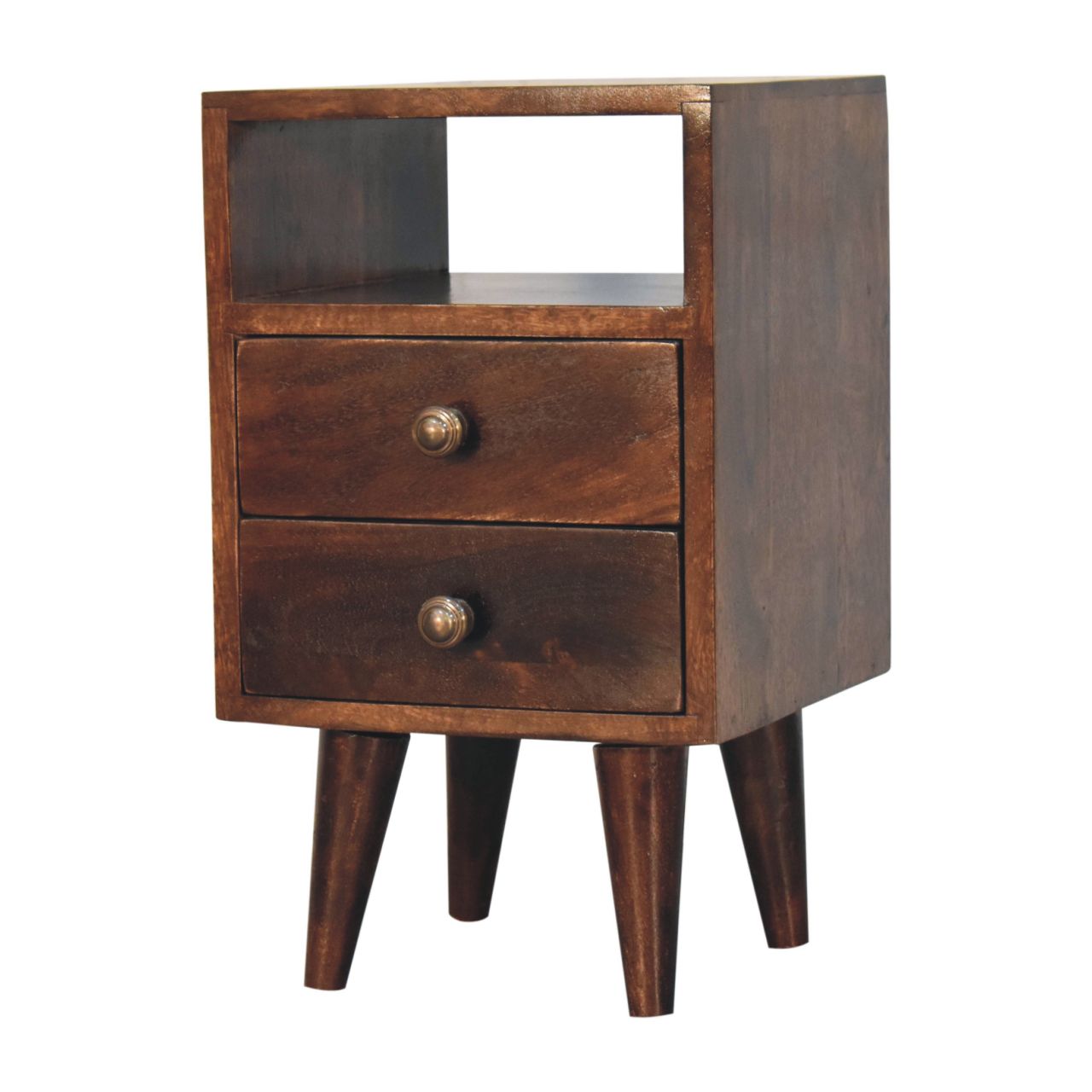 Mini Classic California Walnut Bedside Table | Brass Solid Mango Wood