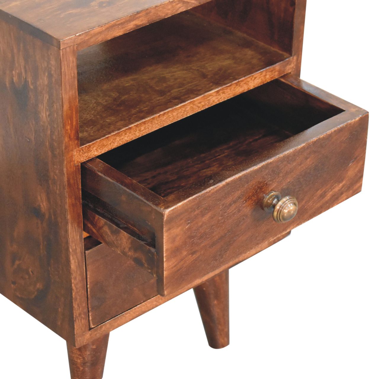 Mini Classic California Walnut Bedside Table | Brass Solid Mango Wood