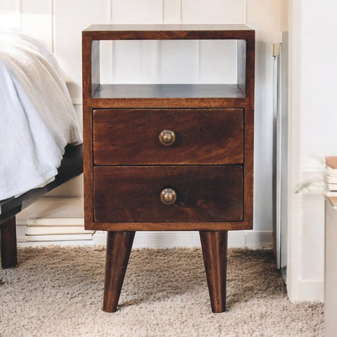 Mini Classic California Walnut Bedside Table | Brass Solid Mango Wood