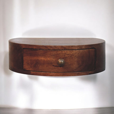 Honey Caramel Wall Mounted Rounded Bedside Table | Wall-Mounted