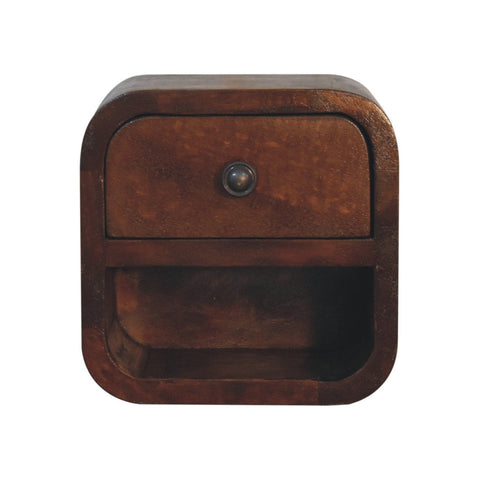 Extra Mini Curved Chestnut Bedside with Open Slot Bedside Table