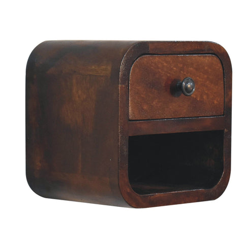 Extra Mini Curved Chestnut Bedside with Open Slot Bedside Table