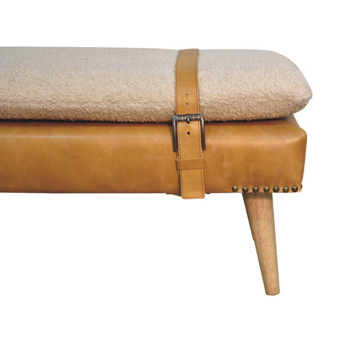 Buffalo Hide Olive Green Leather Bench