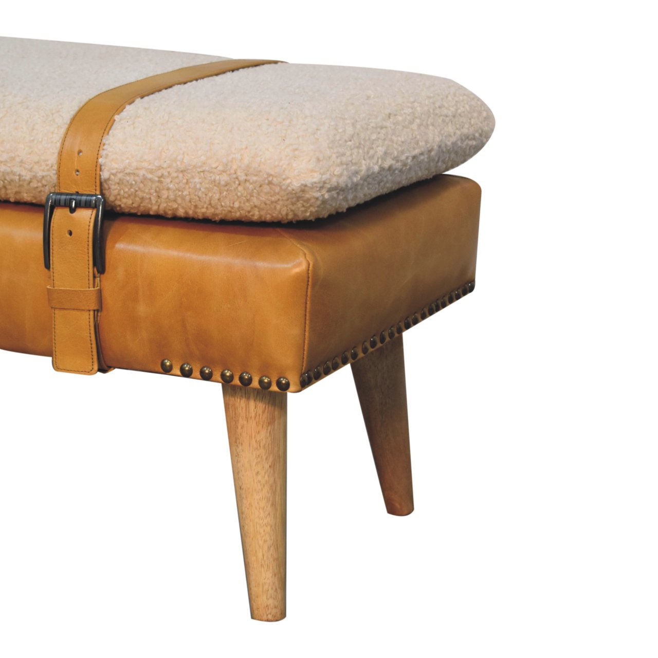 Buffalo Hide Olive Green Leather Bench