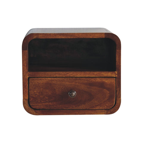 Extra Mini Wall Mounted Curved Chestnut Bedside with Open | Solid Mango Wood