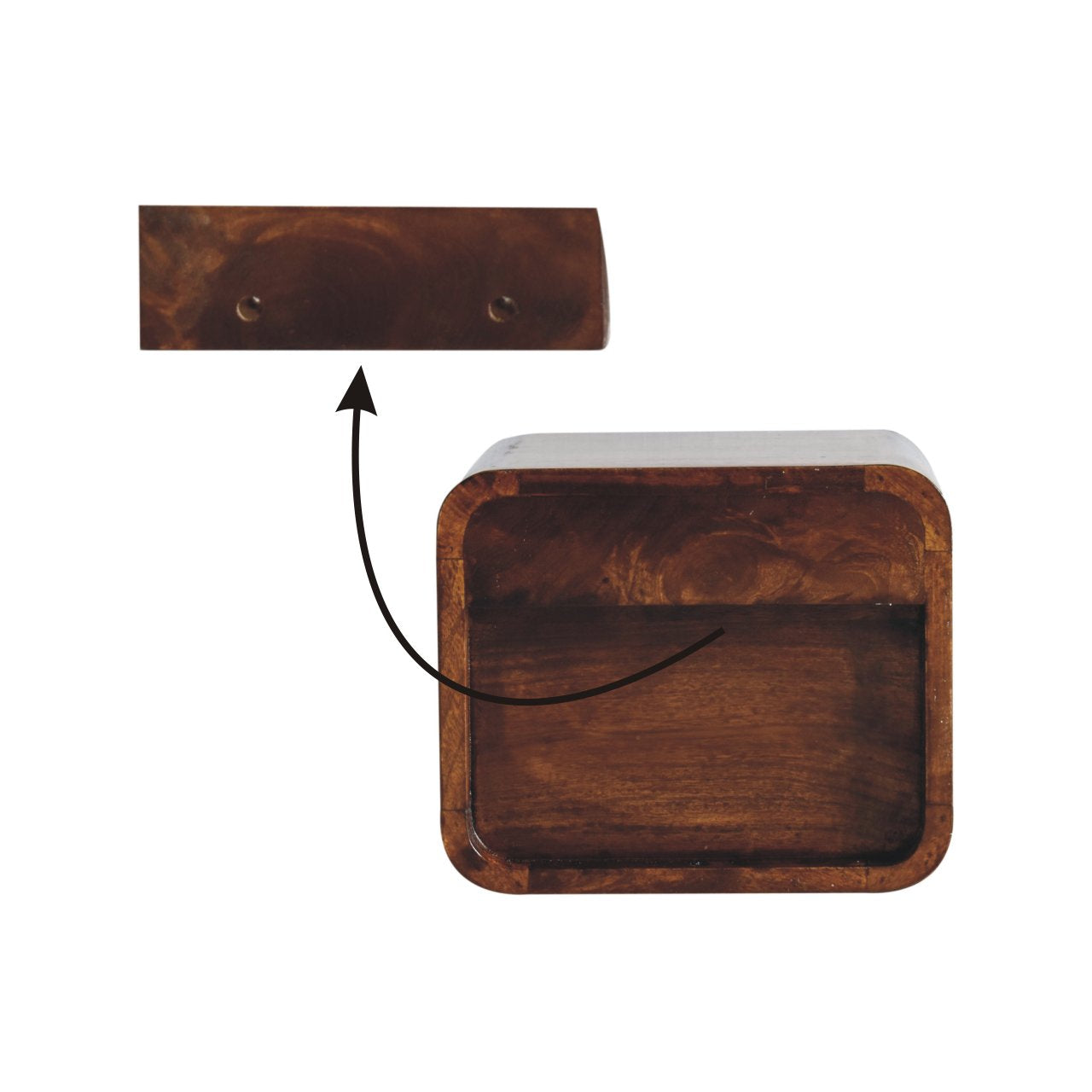 Extra Mini Wall Mounted Curved Chestnut Bedside with Open | Solid Mango Wood