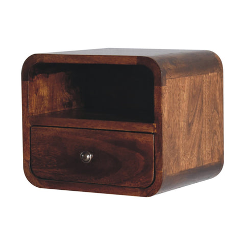 Extra Mini Wall Mounted Curved Chestnut Bedside with Open | Solid Mango Wood