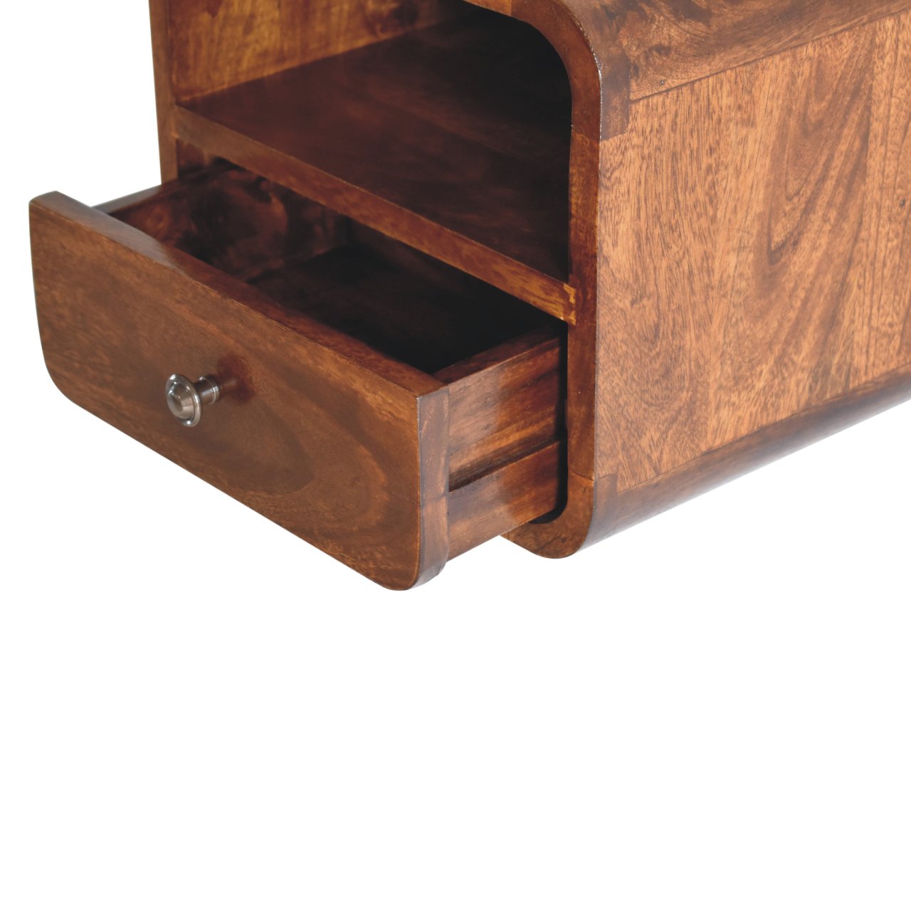 Extra Mini Wall Mounted Curved Chestnut Bedside with Open | Solid Mango Wood