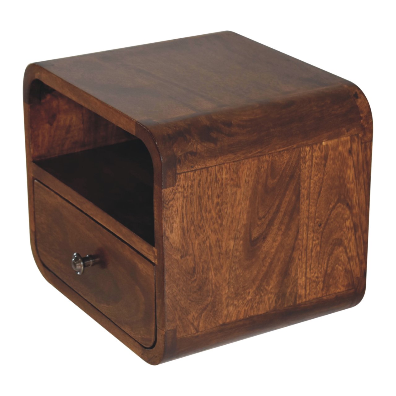 Extra Mini Wall Mounted Curved Chestnut Bedside with Open | Solid Mango Wood