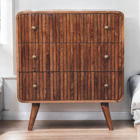 Honey Caramel T-bar Ridged Chest of Drawers