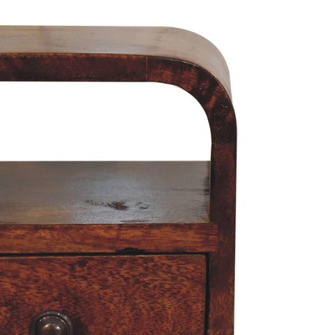 Extra Mini Chestnut Curve Open Slot Bedside Table