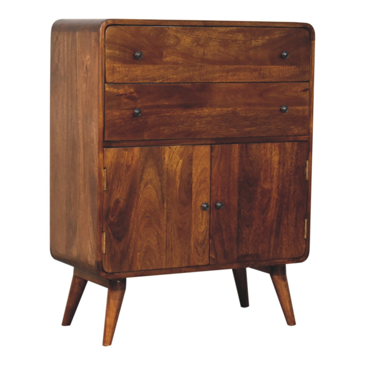 Curved Nordic Charm Chest of Drawers | Chestnut Solid Mango Wood