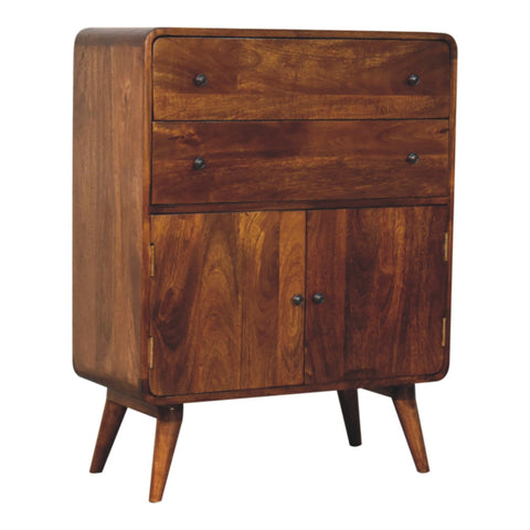 Curved Nordic Charm Chest of Drawers | Chestnut Solid Mango Wood