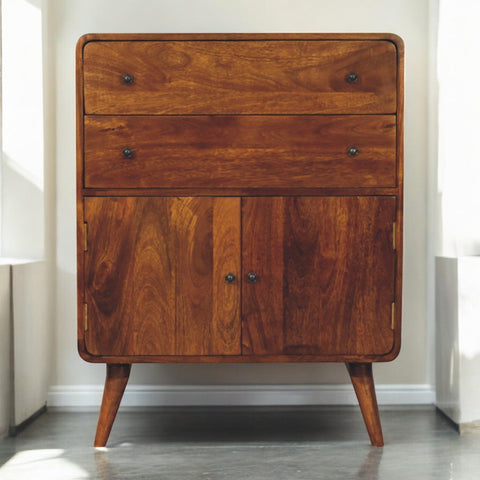 Curved Nordic Charm Chest of Drawers | Chestnut Solid Mango Wood