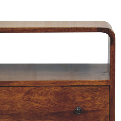 Curved Nordic Charm Chest of Drawers | Chestnut Solid Mango Wood Open Shelf