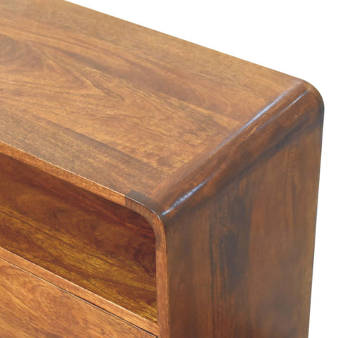 Curved Nordic Charm Chest of Drawers | Chestnut Solid Mango Wood Open Shelf
