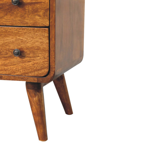 Curved Nordic Charm Chest of Drawers | Chestnut Solid Mango Wood Open Shelf