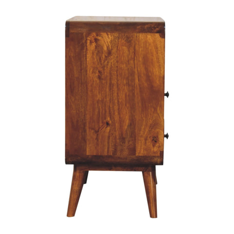 Curved Nordic Charm Chest of Drawers | Chestnut Solid Mango Wood Open Shelf