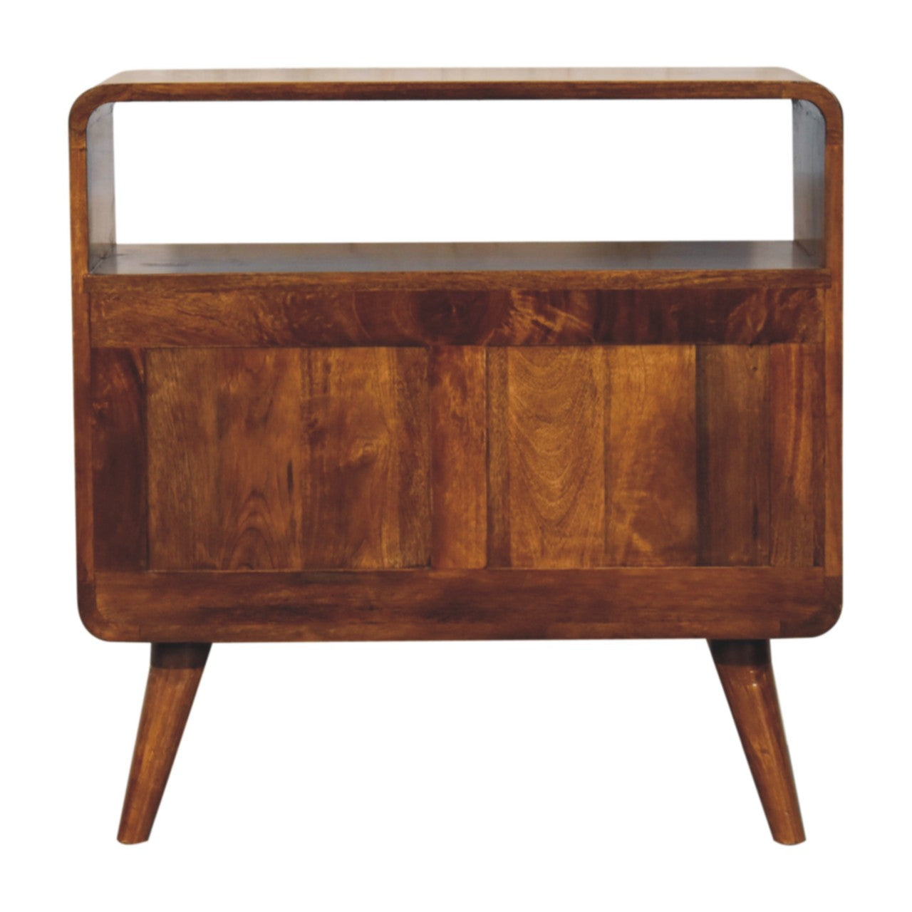 Curved Nordic Charm Chest of Drawers | Chestnut Solid Mango Wood Open Shelf