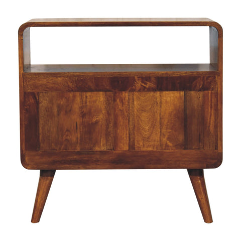 Curved Nordic Charm Chest of Drawers | Chestnut Solid Mango Wood Open Shelf