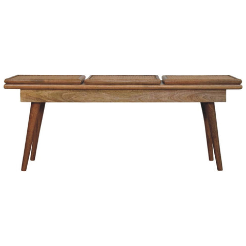 Larissa Triple Accent Oak-ish Cane Bench | Rattan