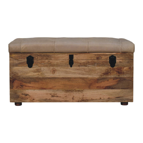 Beige Buffalo hide leather Storage Trunk Storage Bench | Oak-Ish Hidden Storage