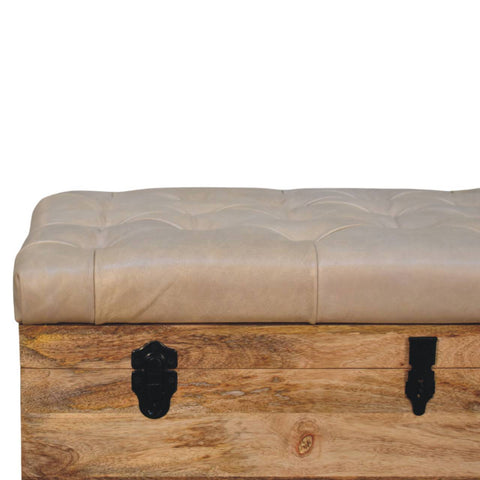 Beige Buffalo hide leather Storage Trunk Storage Bench | Oak-Ish Hidden Storage