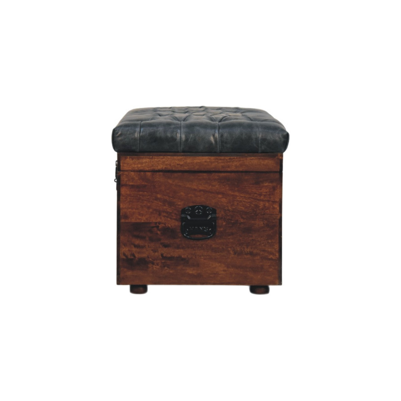 Black Buffalo hide leather Storage Trunk Storage Bench | California Walnut