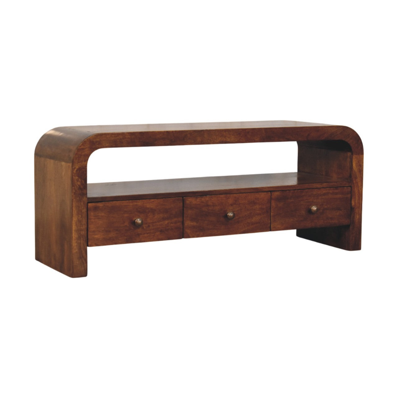 Darcy 3-Drawer Open Shelf Chestnut Chest of Drawers