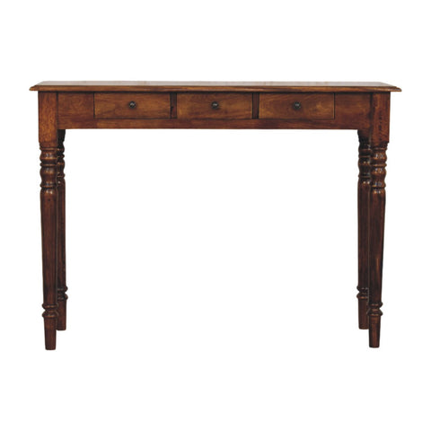 Turned Legs 3-Drawer Chestnut Console Chest of Drawers