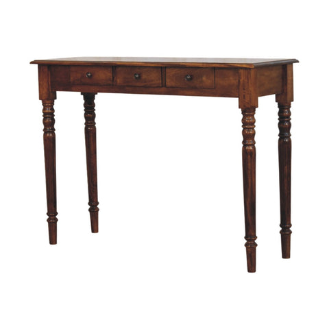Turned Legs 3-Drawer Chestnut Console Chest of Drawers