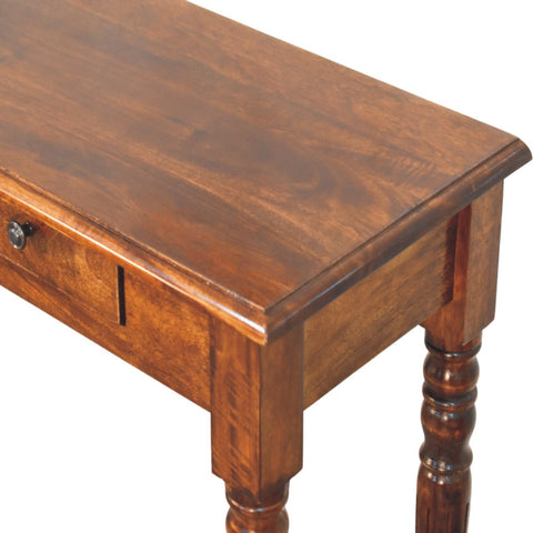 Turned Legs 3-Drawer Chestnut Console Chest of Drawers