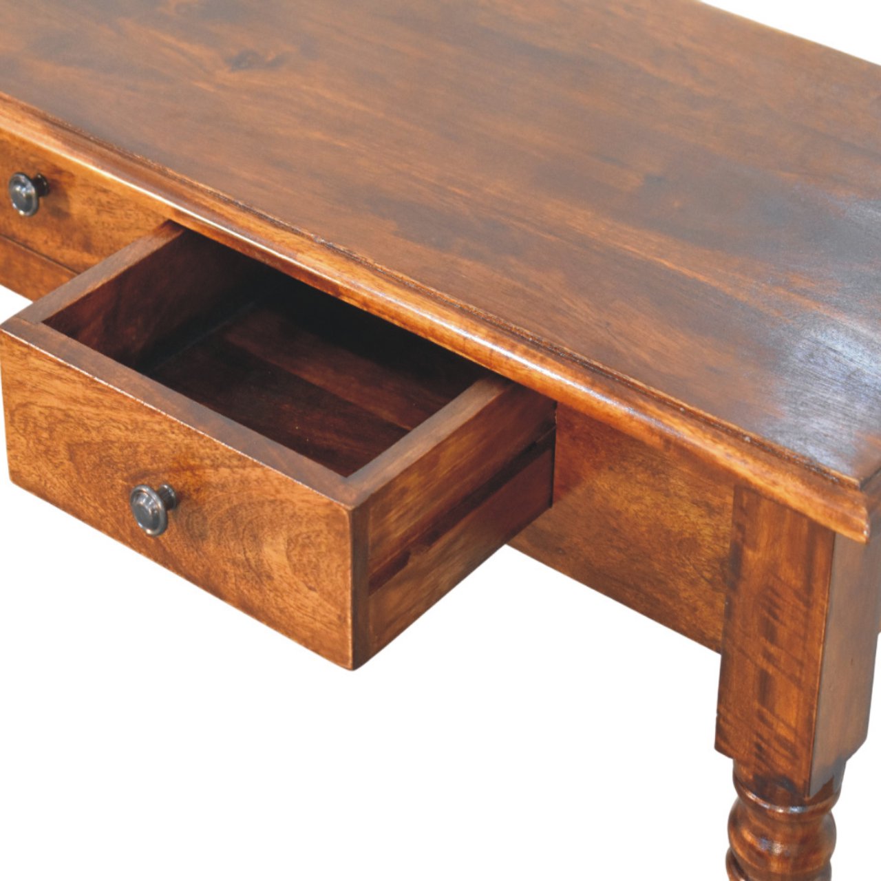 Turned Legs 3-Drawer Chestnut Console Chest of Drawers