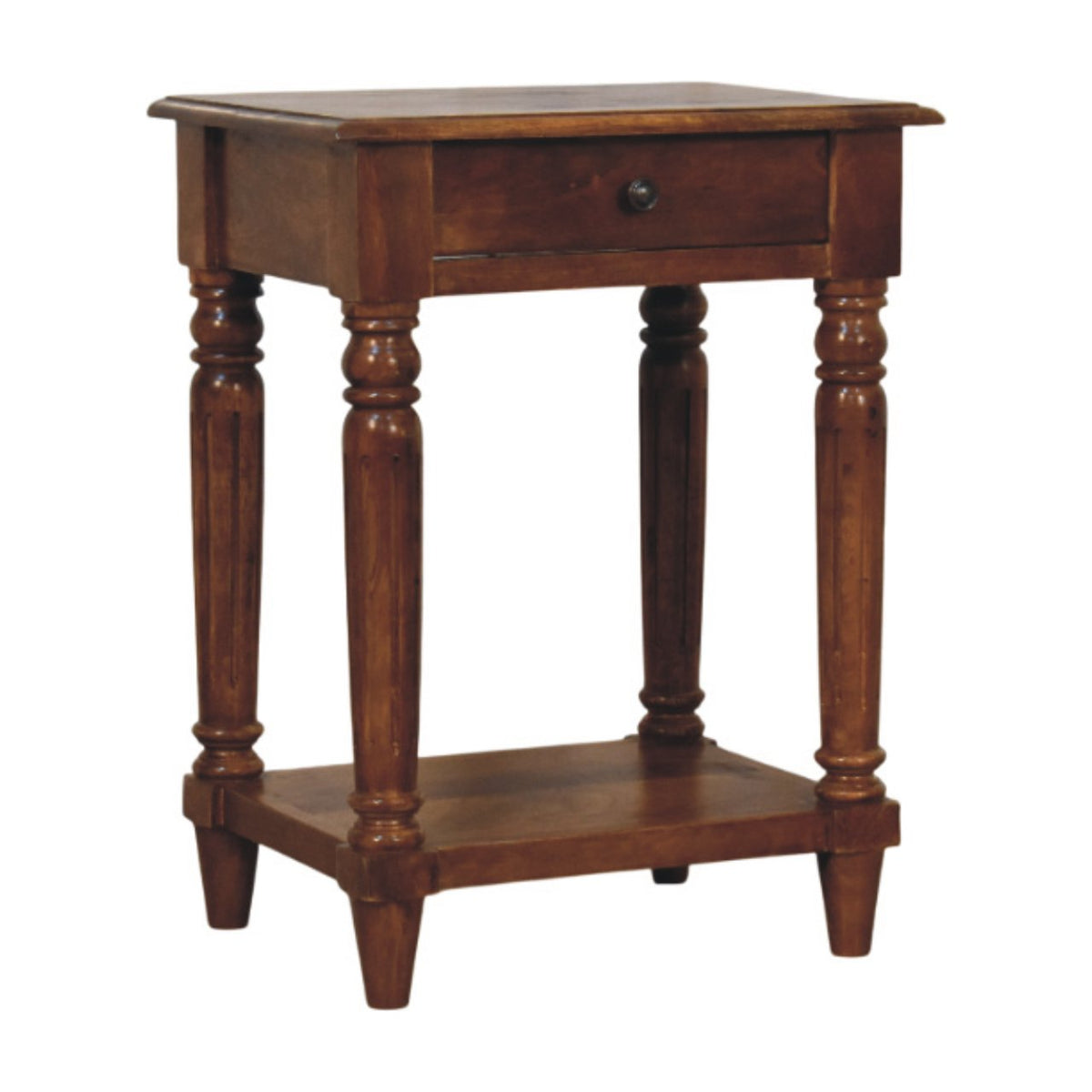 Turned Legs Chestnut 1-Drawer Side Table Chest of Drawers