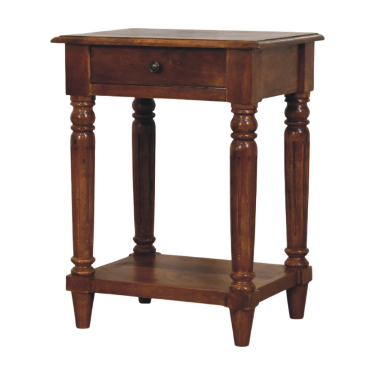 Turned Legs Chestnut 1-Drawer Side Table Chest of Drawers