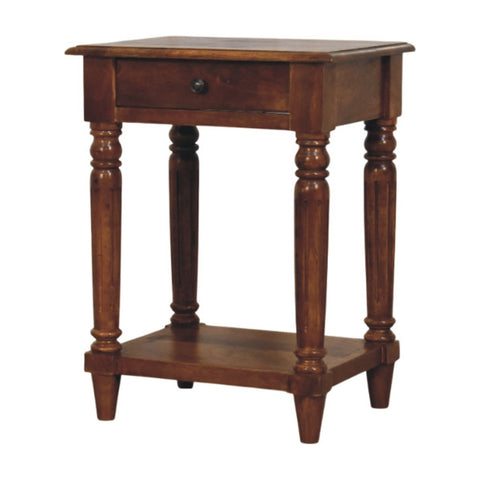 Turned Legs Chestnut 1-Drawer Side Table Chest of Drawers