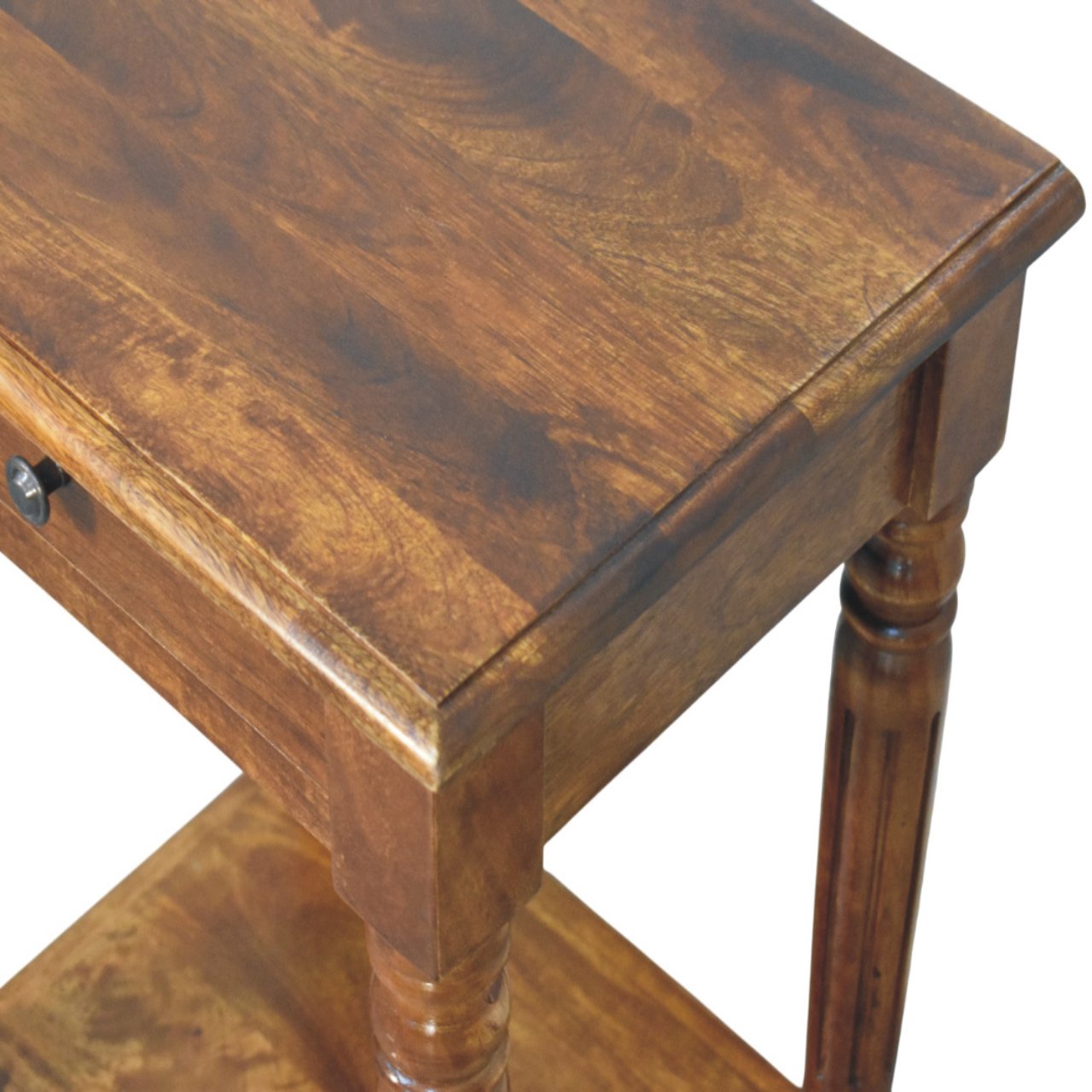 Turned Legs Chestnut 1-Drawer Side Table Chest of Drawers
