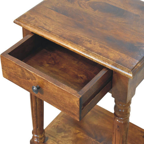 Turned Legs Chestnut 1-Drawer Side Table Chest of Drawers