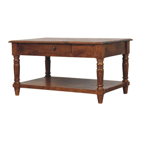 Turned Legs Chestnut 2-Drawer Coffee Table
