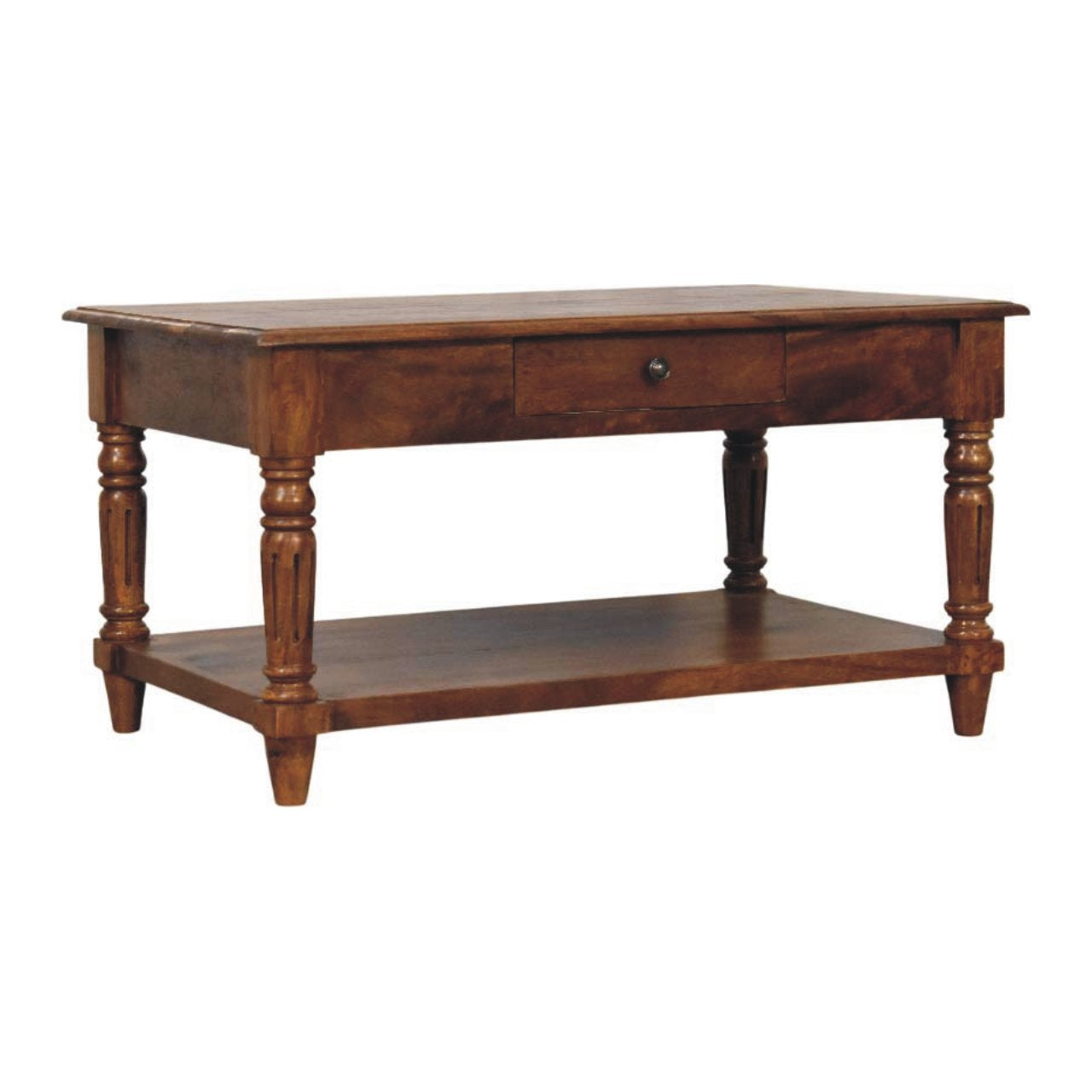 Turned Legs Chestnut 2-Drawer Coffee Table