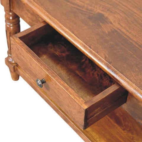 Turned Legs Chestnut 2-Drawer Coffee Table