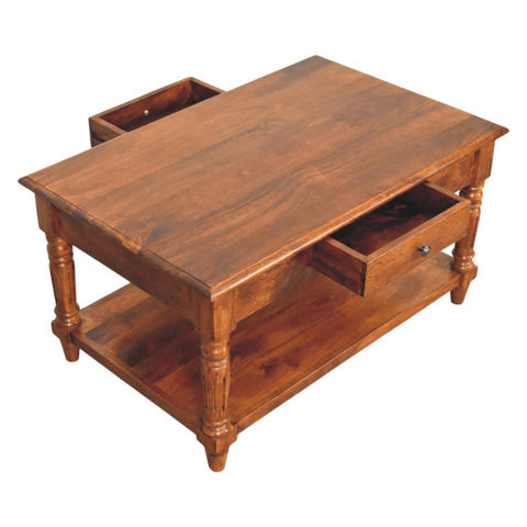Turned Legs Chestnut 2-Drawer Coffee Table