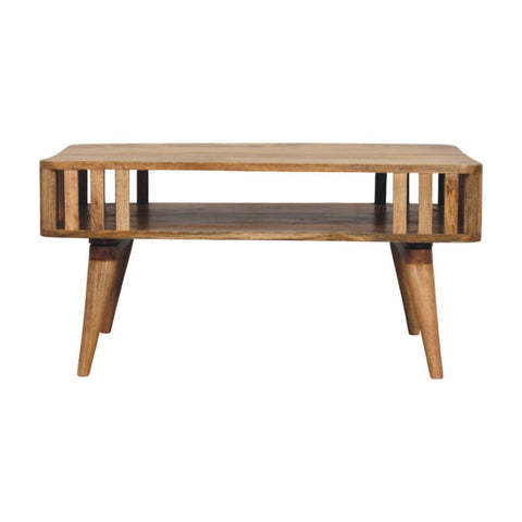 Slatted Oak-ish Coffee Table | Open Shelf