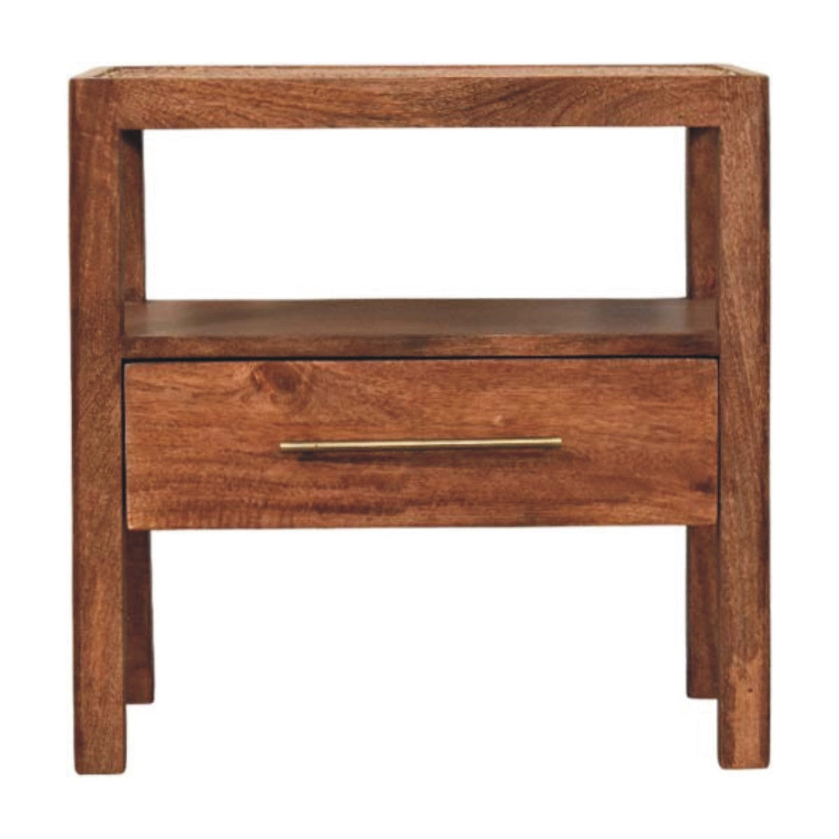 The Caldera Bedside Stand Bedside Table | Honey Caramel Rattan Open Shelf
