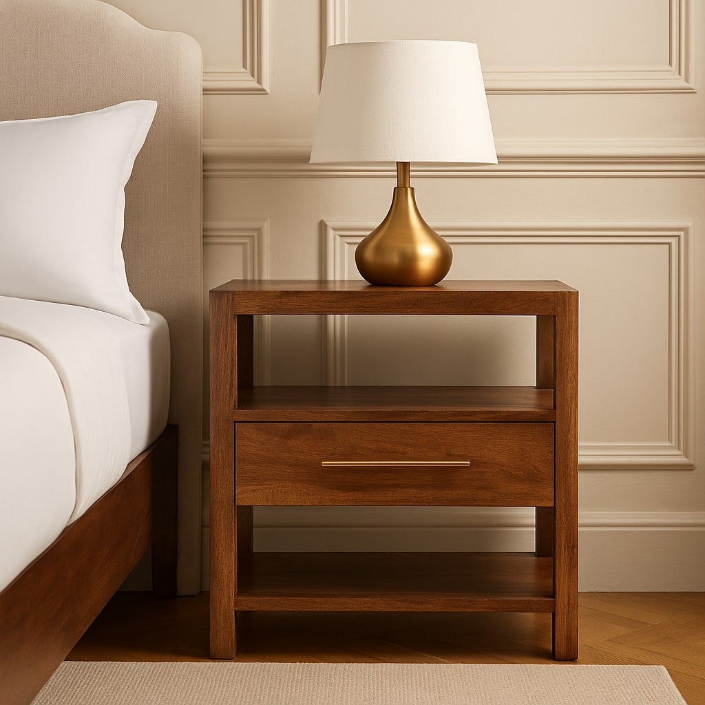 The Caldera Bedside Stand Bedside Table | Honey Caramel Rattan Open Shelf