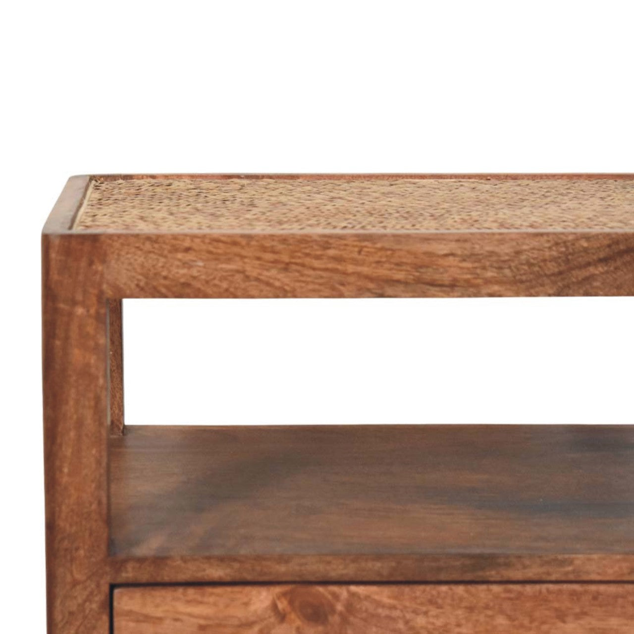 The Caldera Bedside Stand Bedside Table | Honey Caramel Rattan Open Shelf